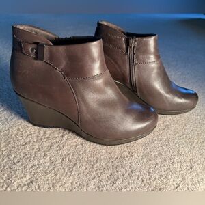Clarks Dark Brown Wedge Ankle Boots